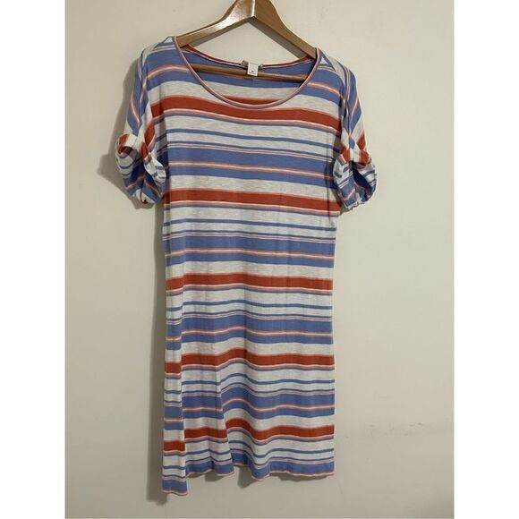 Loft Striped Lounge T-Shirt Dress Blue White Orange Short Sleeve Size M - Picture 1 of 4